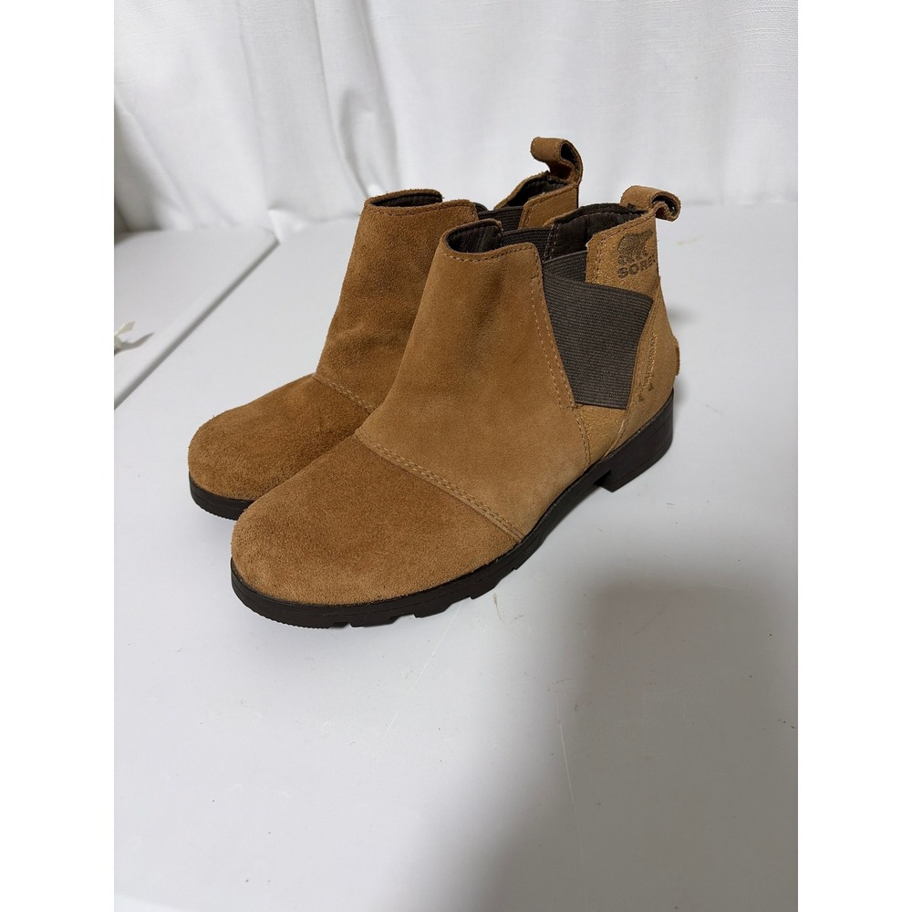 Sorel Kids Emelie Chelsea Waterproof Suede Boots Camel Brown NY2956-224 Size 3 k